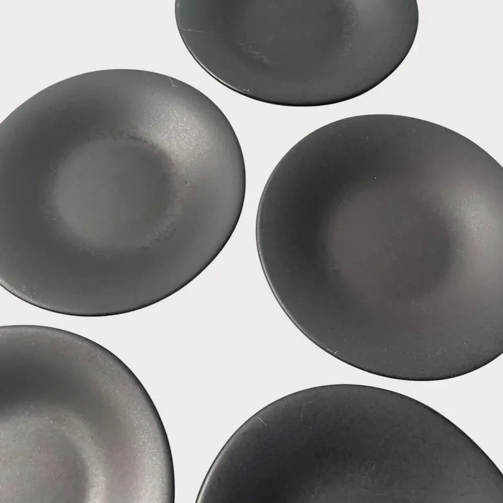 Pottery Barn Ellipse Saucer Dishes Set of 5 Black Made in Japan Stoneware 6